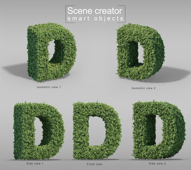 PSD representación 3d de arbustos en forma de letra d