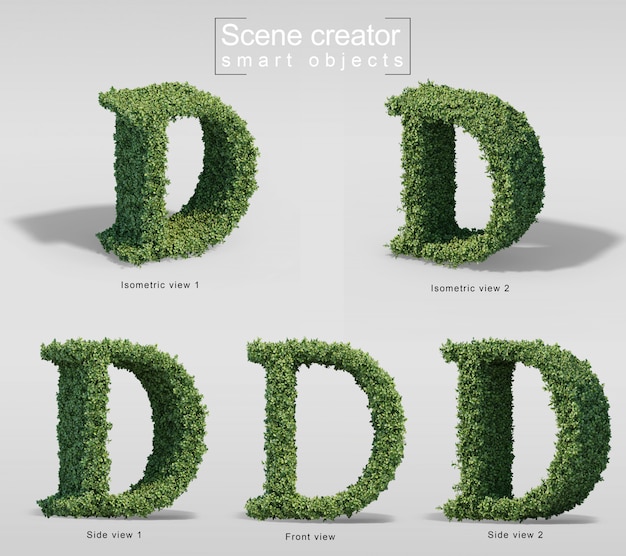 Representación 3D de arbustos en forma de letra D