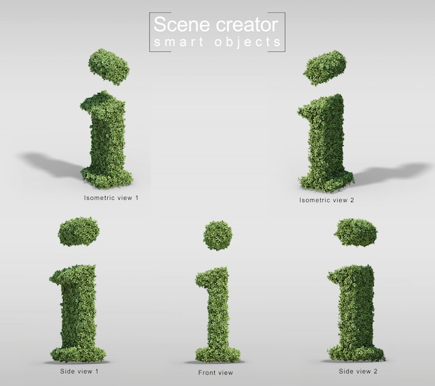 Representación 3D de arbustos en forma de letra i