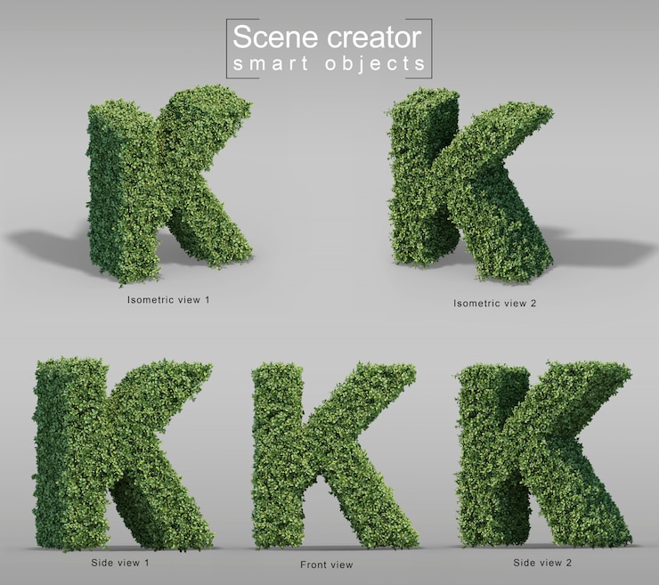 PSD representación 3d de arbustos en forma de letra k