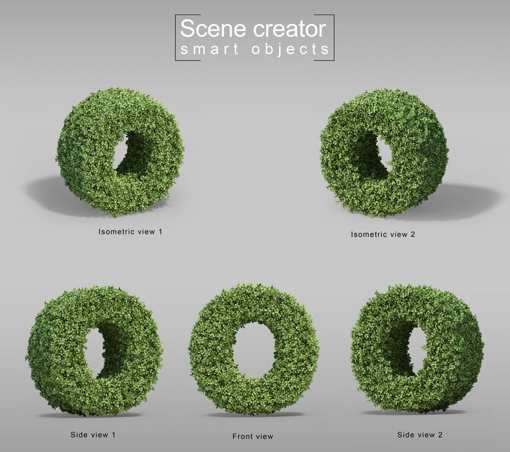PSD representación 3d de arbustos en forma de letra o