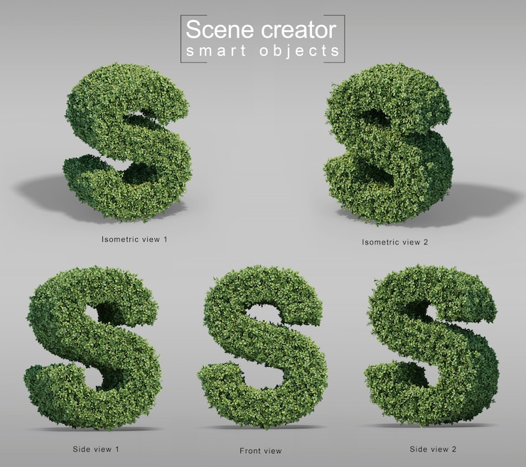 PSD representación 3d de arbustos en forma de letra s
