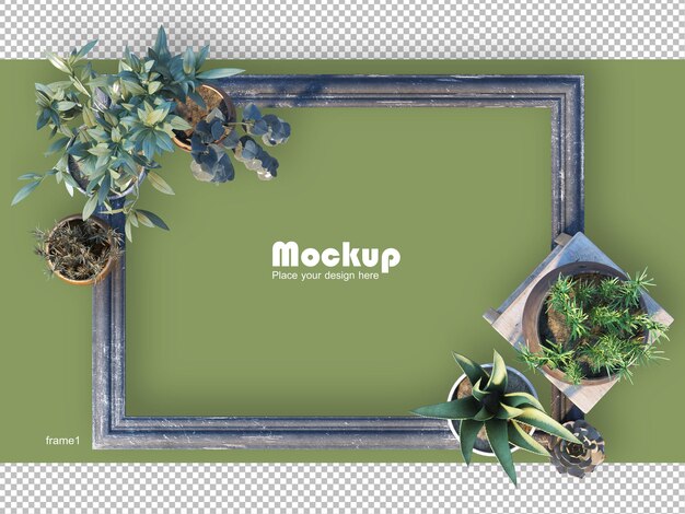 Representación 3D arreglo de árbol pequeño con marcos de fotos