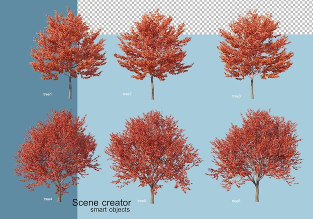 Representación 3d de arreglo de árboles y flores