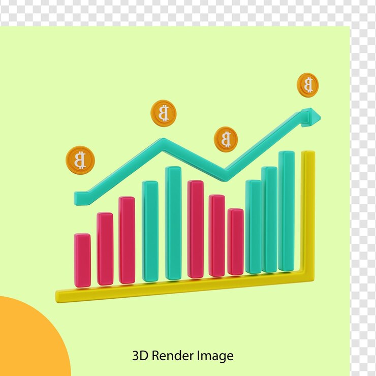 PSD representación 3d del aumento de la inversión en monedas criptográficas de bitcoin