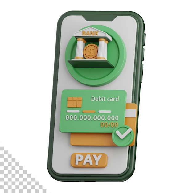 Representación 3d de la banca móvil aislada útil para la financiación de la moneda bancaria y el diseño empresarial