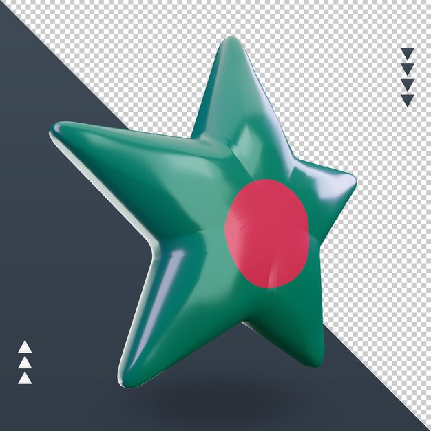 Representación 3d de la bandera de bangladesh estrella vista izquierda