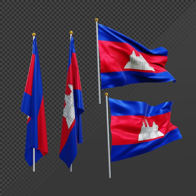 Representación 3d de la bandera de camboya de asia ondeando y sin aleteo