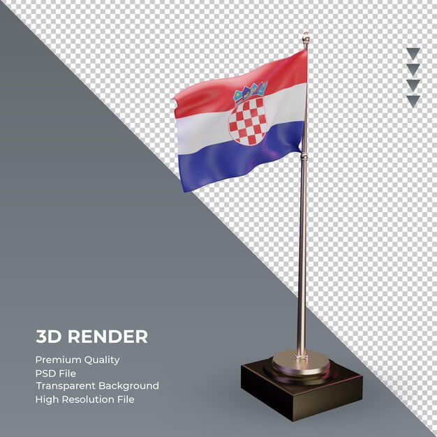 Representación 3d de la bandera de croacia vista izquierda