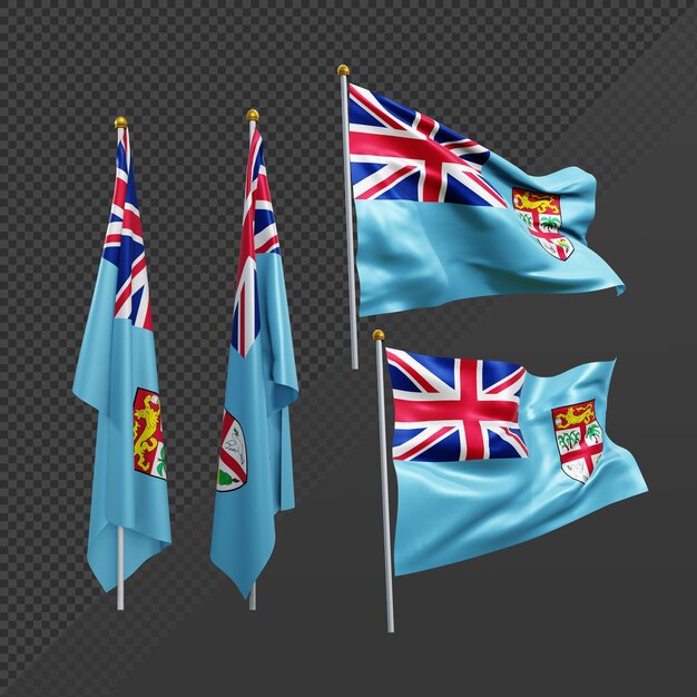 Representación 3d de la bandera de fiyi de oceanía ondeando y sin aleteo