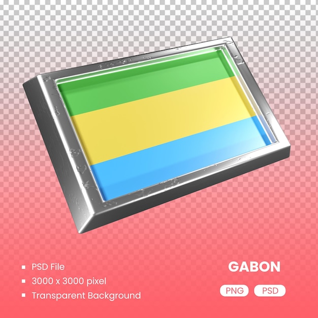 PSD representación 3d de la bandera de gabón con material metálico