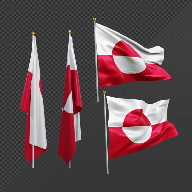 Representación 3d bandera de groenlandia de américa del norte ondeando y sin aleteo