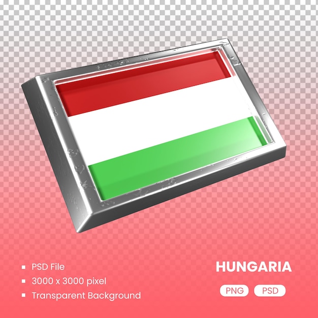 Representación 3d de la bandera de hungría con material metálico