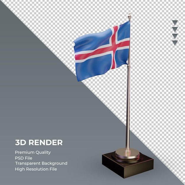 Representación 3d de la bandera de islandia vista izquierda