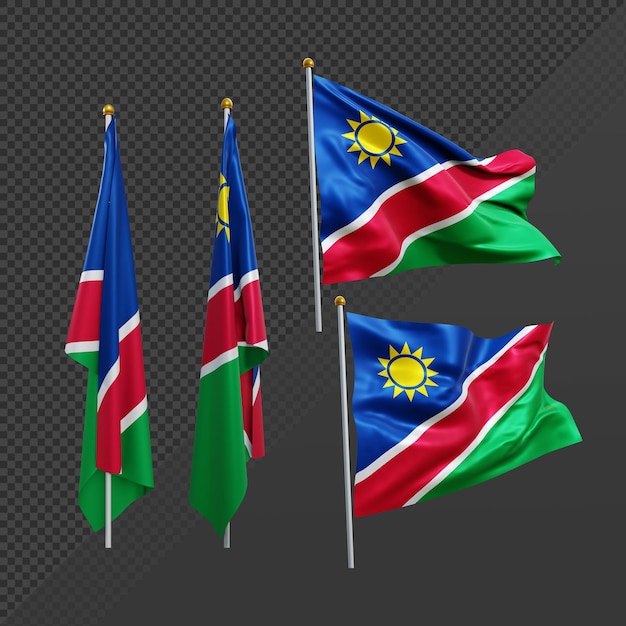 Representación 3d de la bandera de namibia del sur de áfrica ondeando y sin aleteo
