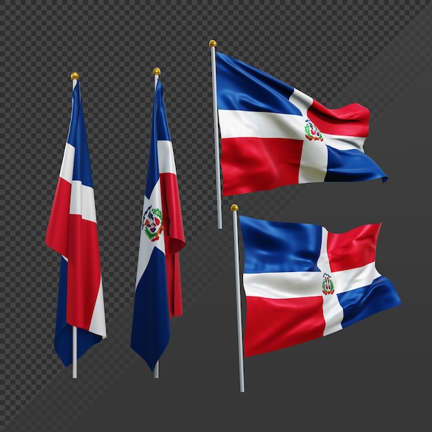 PSD representación 3d de la bandera de la república dominicana del caribe de américa del norte ondeando y sin aleteo