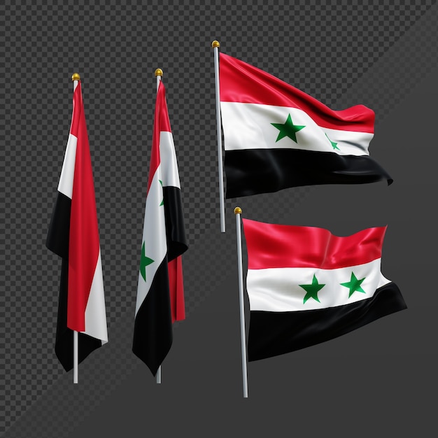 Representación 3d bandera de siria nación de oriente medio revoloteando y sin revoloteo