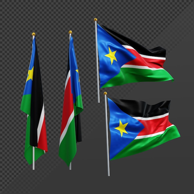 Representación 3d bandera de sudán del sur de áfrica del norte ondeando y sin aleteo