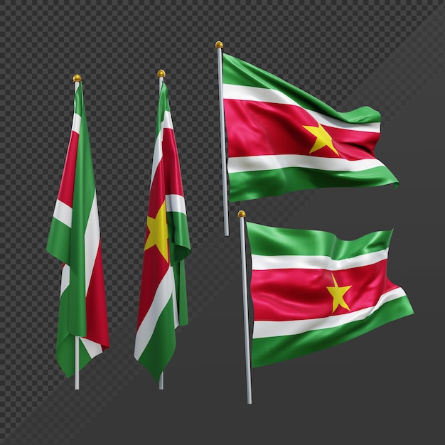 Representación 3d de la bandera de surinam de américa del sur ondeando y sin aleteo