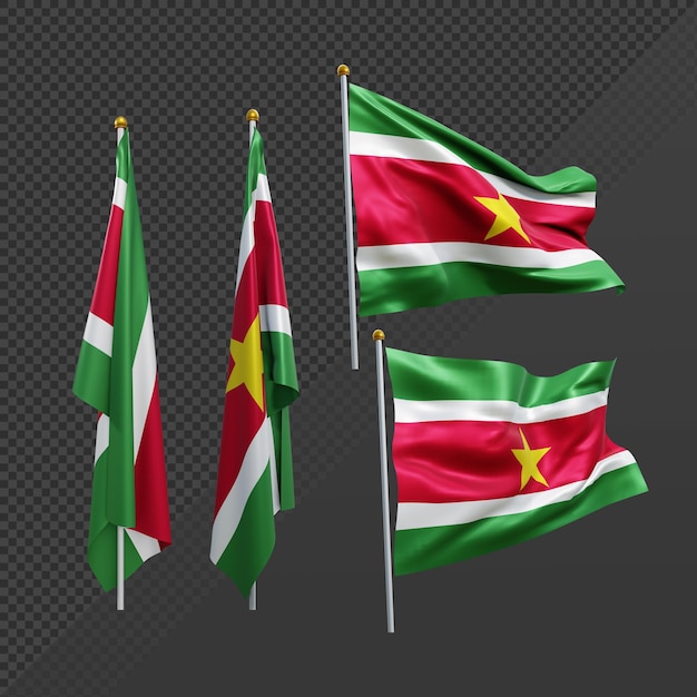 PSD representación 3d de la bandera de surinam de américa del sur ondeando y sin aleteo