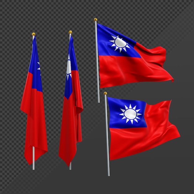 Representación 3d de la bandera de taiwán de la república de china ondeando y sin aleteo