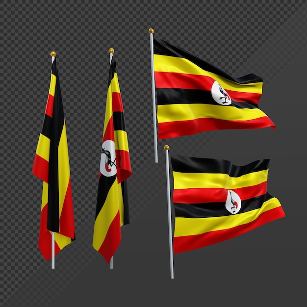 Representación 3d bandera de uganda de áfrica oriental ondeando y sin aleteo