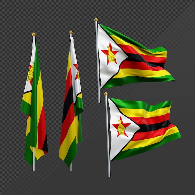 Representación 3d de la bandera de zimbabwe de áfrica ondeando y sin aleteo