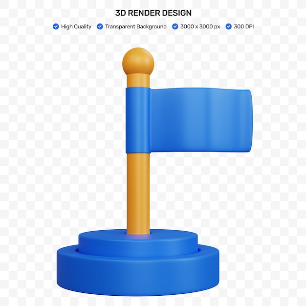 Representación 3d banderas azules aisladas