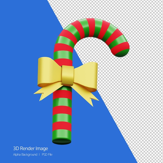 Representación 3D de bastón de caramelo verde y rojo para vacaciones de Navidad aislado.