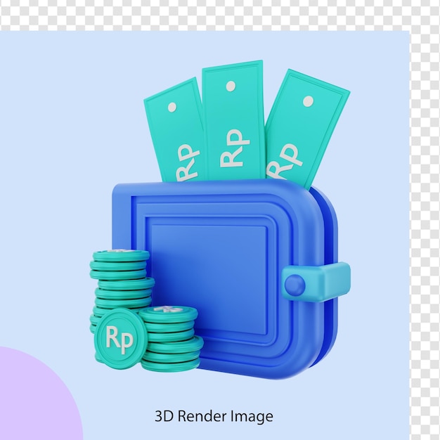 Representación 3d de la billetera de dinero en rupias