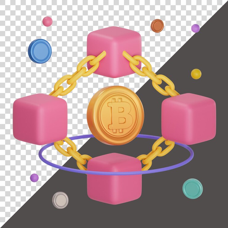 PSD representación 3d de blockchain y criptomonedas