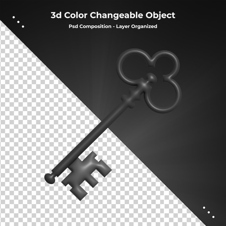 PSD representación 3d de bloqueo y llave mínimos para protección y icono de llave de seguridad 3d