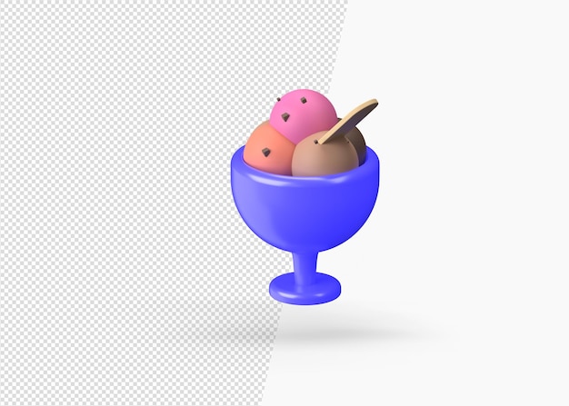 PSD representación 3d de bolas de helado en concepto de verano de copa