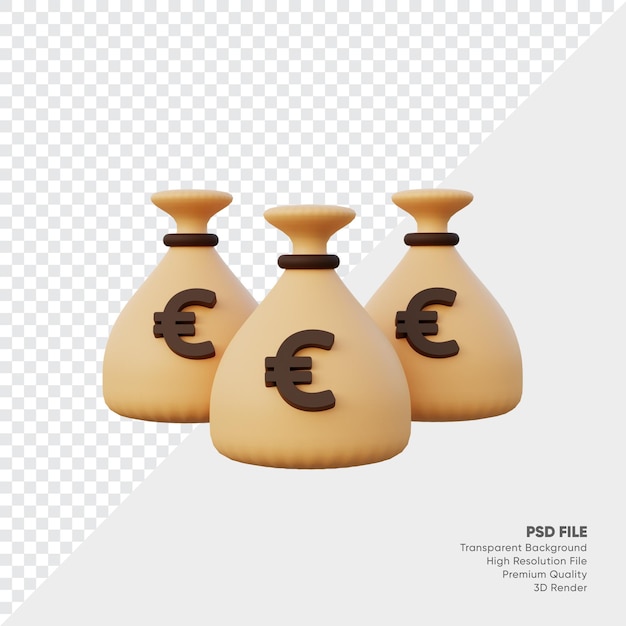 PSD representación 3d de la bolsa de dinero euro