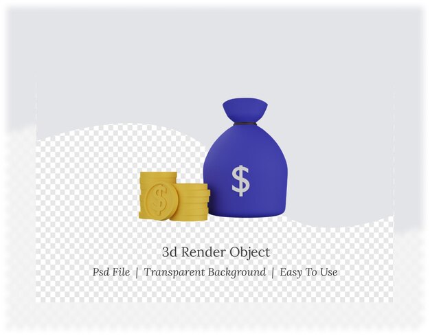 Representación 3D de bolsa de dinero
