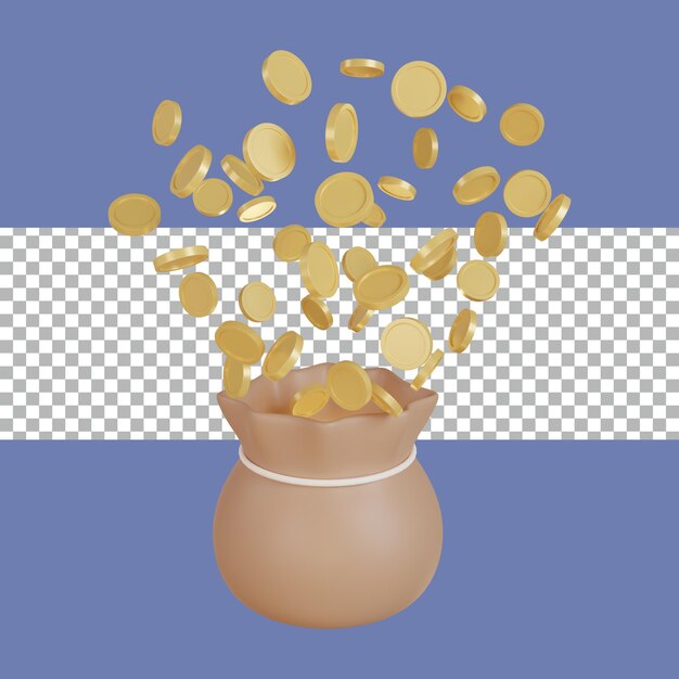 Representación 3d Bolsa de monedas transparente psd premium