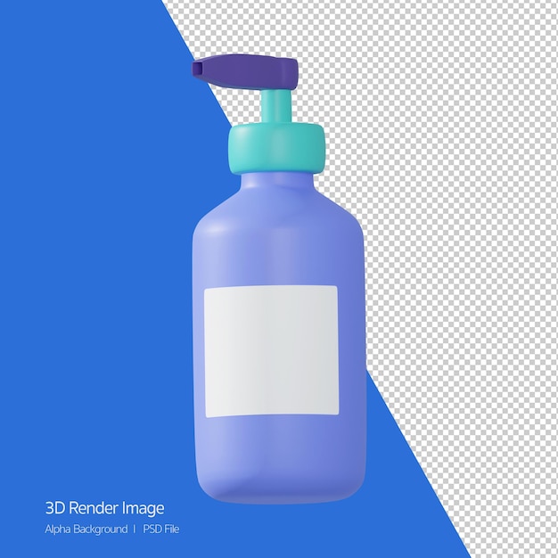 PSD representación 3d de la botella de jabón aislado en blanco.