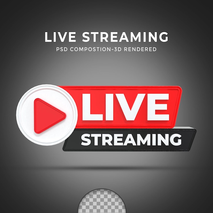 PSD representación 3d, botón en vivo, redes sociales, transmisión en vivo, publicación