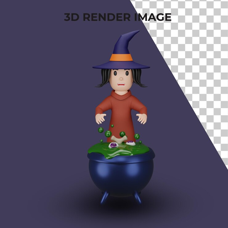 PSD representación 3d de bruja con concepto de halloween