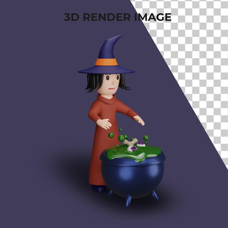 PSD representación 3d de bruja con concepto de halloween