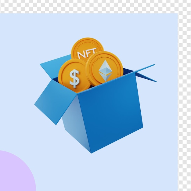 Representación 3d de la caja de criptomonedas