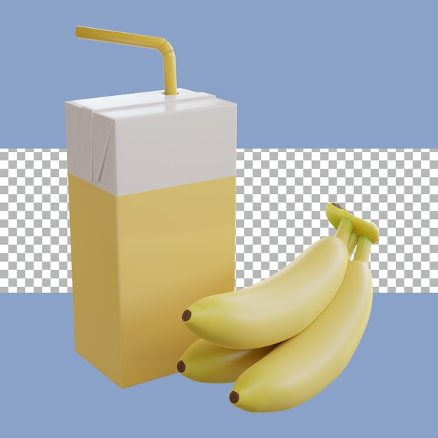 Representación 3d Caja de leche Plátano Color amarillo transparente