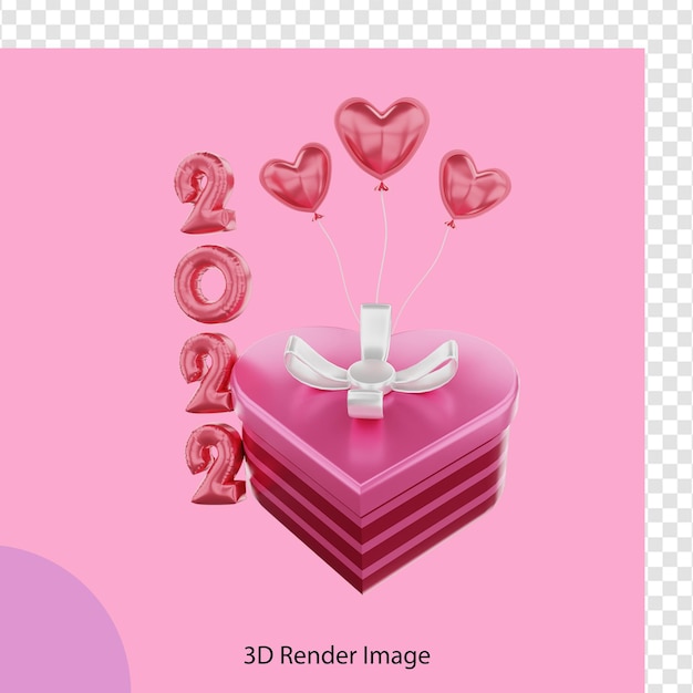 Representación 3d de la caja de regalo del día de san valentín 2022