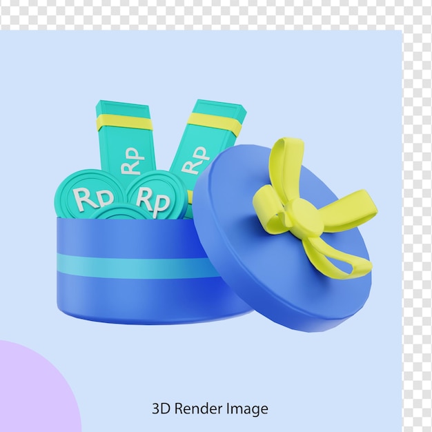 Representación 3d de la caja de regalo de dinero rupia