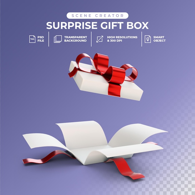 Representación 3d de caja de regalo sorpresa abierta premium