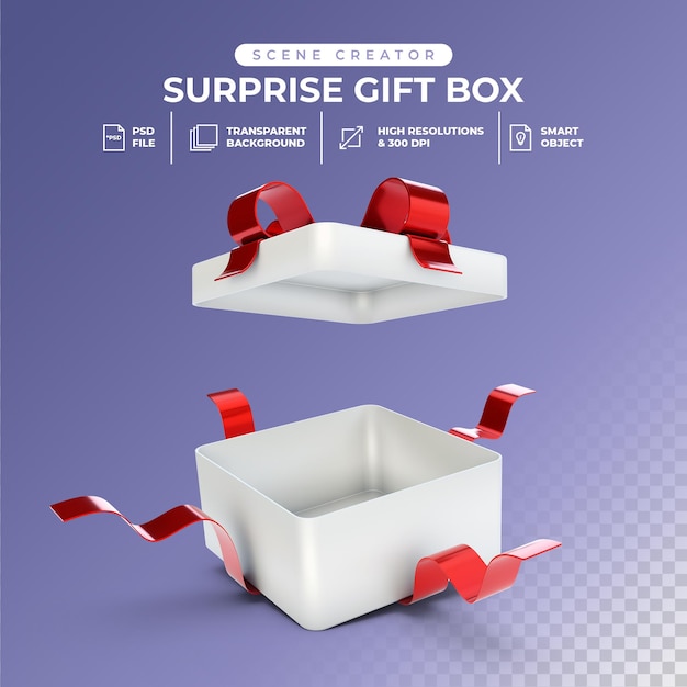 PSD representación 3d de caja de regalo sorpresa abierta psd