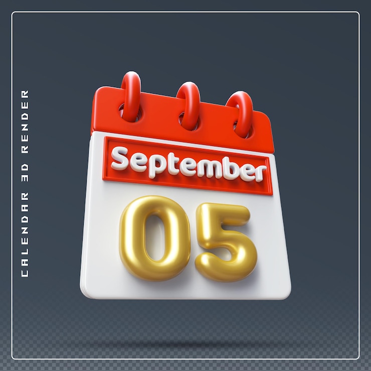 PSD representación 3d del calendario del 5 de septiembre