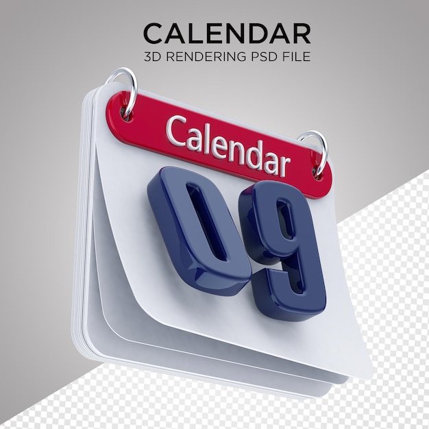 Representación 3d de calendario con fondo aislado psd premium