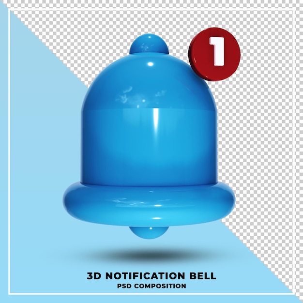 Representación 3d de campana de notificación azul
