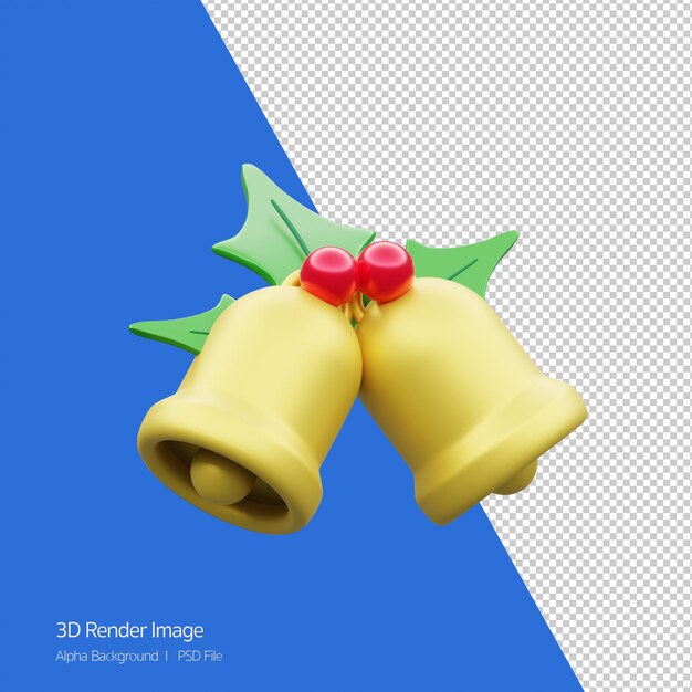 Representación 3D de campanas de Navidad aisladas en blanco.